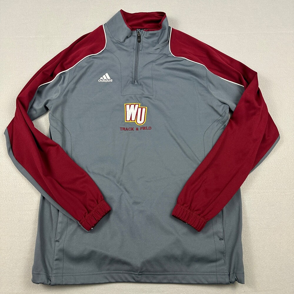 Winthrop Eagles Sweater Men Small Gray Red Adidas 1/4 Zip Track & Field S